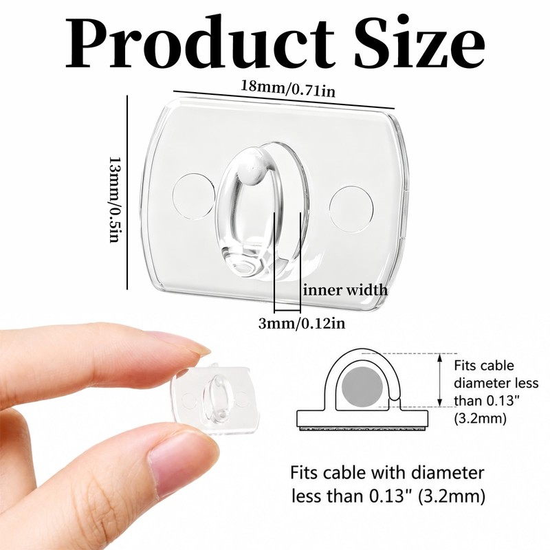 100Pcs Clear Mini Light Clips 120Pcs Adhesive Strips Wire Hooks
