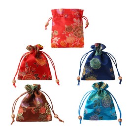 NOIAFZY 5Pcs Exquisite Embroidered Floral Drawstring Gift Bag Crystal Accents for Candy Bag Men Women