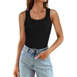 WIHOLL Black Sleeveless Tops for Women Casual Summer Fashion 2024 Slimming Fitted Tank Tops for Teen Girls XL