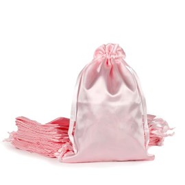 Tapleap 5x8 inches Pink Satin Cloth Gift Bags, Jewelry Bags, Wedding, Graduation, Baby Shower, Back to School Party Drawstring Favor Bags, 30 per Pack