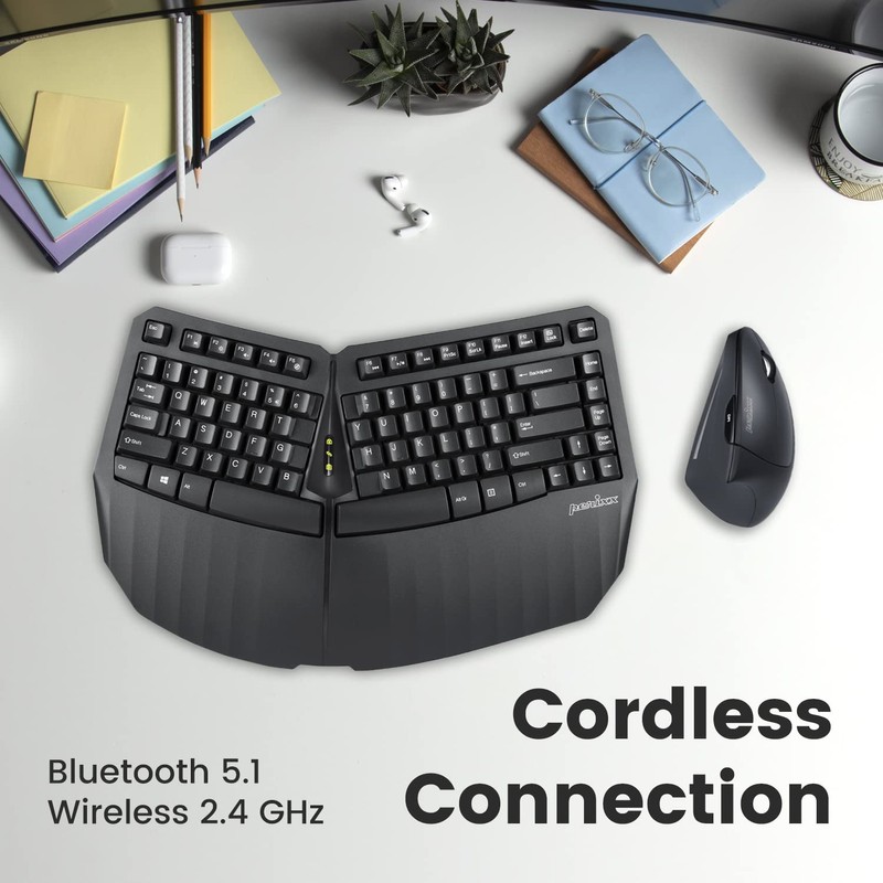 Perixx PERIDUO-813B US, Wireless Ergonomic Compact Keyboard & Vertical Mouse