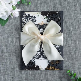 FEIYI 20 PCS 5.12x7.2 Butterfly Quinceanera Invitation, Laser Cut Wedding Invitation Cards with Envelopes for XV Anos Bridal Shower Baby Shower Invite (Black)