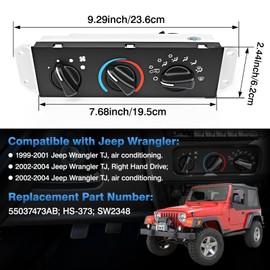 TOP-MAX HVAC Climate Control Module Panel Fit for Jeep Wrangler TJ 1999-2004, A/C Heater Air Conditioning Control Unit with Harness, Replace for 55037473AB HS-373