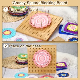 PATIKIL Crochet Blocking Board Granny Square Blocking Board, Bamboo Wooden Board Mats for Knitting Crochet with Pins and Pegs, Gifts for Mom Grandma Handcrafted Projects, 9.3 Inches