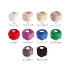 Crochet Cotton with Metallic Thread Size 10 Ball Yarn Spool Thread 50g LUMI (White/Gold 101)