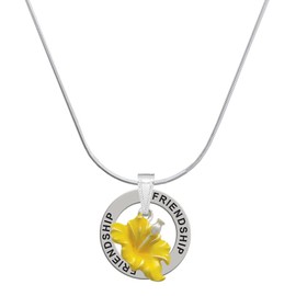 Delight Jewelry Silvertone Yellow Hibiscus Flower - Friendship Ring Charm Necklace, 18"