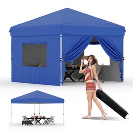 10x10FT Instant Pop Up Canopy Tent with 4 Side Walls, Complete Commercial Shelter System for Outdoor Events (Blue)