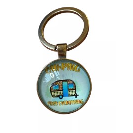 Unbranded “Camping Fixes Everything” Small Silver Round Dome Backed Keychain