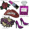 Parche bordado de labios/lápiz labial, parches para coser en lentejuelas,