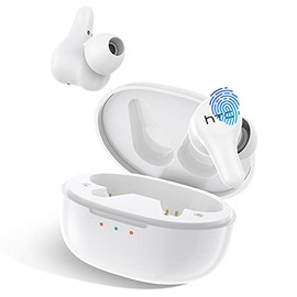 HTC Auriculares Inalámbricos Reducción Activa de Ruido, Auriculares Bluetooth con Caja de Carga USB C, 4 Micrófonos de Llamada Clara ENC, Estéreo de Bajo Profundo, Impermeable IPX5 para iOS y Android