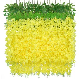 BLEUM CADE 36Pcs Yellow Fake Wisteria Hanging Flowers, 3.6Ft/Pcs Artificial Wisteria Garland, Hanging Flowers for Wedding Party Home Backdrop Wall Decoration