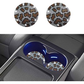 2PCS Bling Car Cup Coasters, 2.69 Inch Crystal Rhinestone Drink Car Cup Mat, Anti Slip Shockproof Cup Holder Insert Coaster, Universal Car Decoration Cup Pad Accessories for Women (Brown)