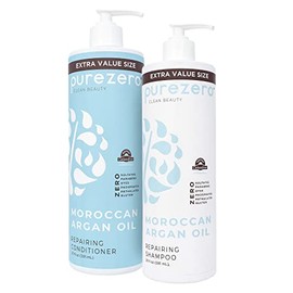 Purezero Set de Champú y Acondicionador de Aceite de Argán Marroquí - Reparar El Cabello Dañado - Combate La Caspa y El Frizz - Cero Sulfatos,