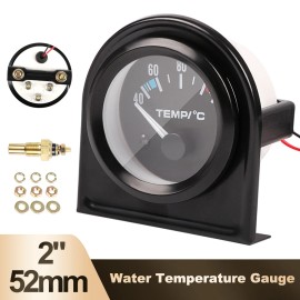 2" 52mm Electric LED Water Temp Temperature Gauge 40-120℃ With Sensor Black US