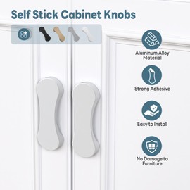 YogePote 4 Pack White Adhesive Cabinet Knobs, 3 Inch No-Drill Self-Stick Pull Handles, Aluminum Alloy Stick on Drawer Knobs for Sliding Barn/Balcony Doors, Windows, Closets, Wardrobes (4, White)