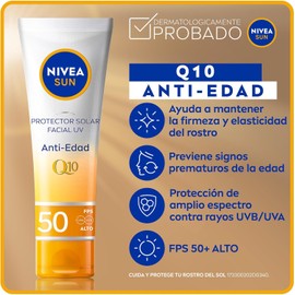 Protector Solar Facial NIVEA SUN Anti-Edad Q10 Fps50+ 50Ml, Previene Arrugas Y Líneas De Expresión,