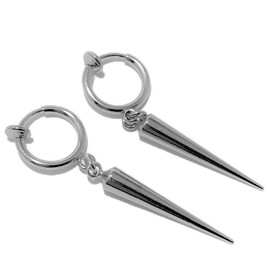 Akusetia Simple Spring Ring Earrings Hoop Men Women Earrings Fake Earrings Long Dagger, Silver