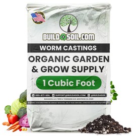BuildASoil Worm Castings for Gardening - Vermicompost Organic Fertilizer for Lawns - Ensures Larger Plants & More Vegetables - Natural Earthworm Castings for Indoor & Outdoor Plants (1 Cubic Foot/Bag)