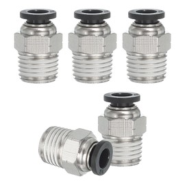 MECCANIXITY 5 Pcs NPT Push to Connect Air Fittings, Male Straight 1/4" Tube OD x 1/4" NPT Thread Air Quick Connector Coupling Adapter for Gas Hose Pneumatic Tools, Black