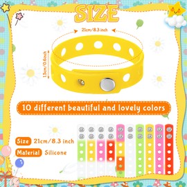 50 Pcs Silicone Charm Bracelets Adjustable Rubber Wristbands Cute Colorful Bracelets with Holes Swimming Identify Birthday Party Gifts, 10 Colors, 8''