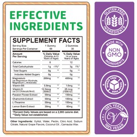 Magnesium Gummies for Kids - Magnesium Glycinate Gummies Supplement with L-Theanine, Vitamin B6, D3 for Kids & Adults for Sleep, Relaxation, Bones,Sugar Free Grape 120ct