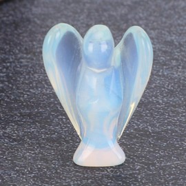 Crystal Angel, Pocket Guardian Angel Figurines Healing Statue Angel Stones Natural Gemstone Jade Crystal Pray Guardian Angel Statue for Home Office Decor(White)