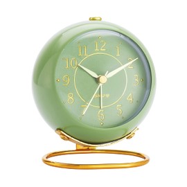 rjuwurv Metal Desk Clock, Retro Bedroom Table Vintage Analog Alarm Clock, Silent Non-Ticking Gold Clock, Bedside Décor(Olive-Green)