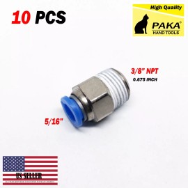 paka TOOLS 10 X PU Male Straight Connector Tube OD 5/16"  X  NPT 3/8" Push In Fitting