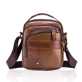 MANNUOSI Men's Shoulder Bags Leisure Fashion Genuine Leather Crossbody Bag, Brown4, Minimal