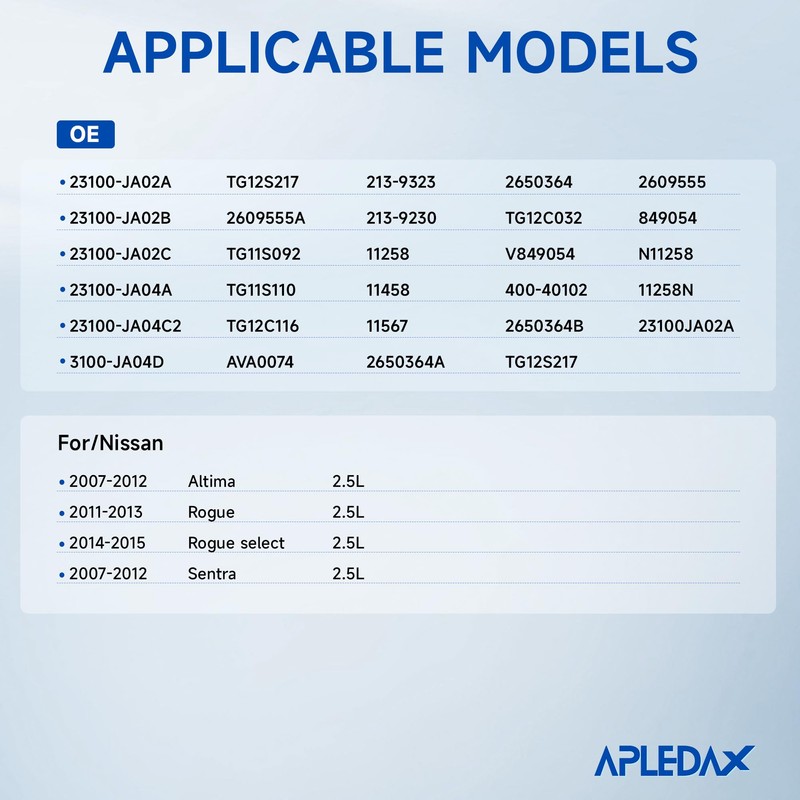 APLEDAX High Output Alternator for -Nissan Altima Rogue Sentra 2.5L,