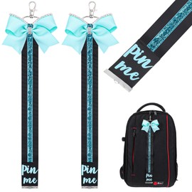 Yolev 2 Pcs Cheer Pin Straps Glitter Pin Me Ribbon for Cheer Bag Bow Keychain with Rhinestones Cheer Pin Holder for Cheerleaders Women School Bag Backpack