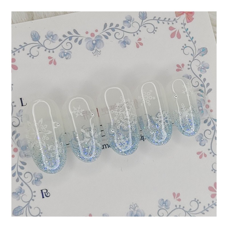 Glittering Snowflake Handmade Nail Tip - Water Drop / 반짝이는