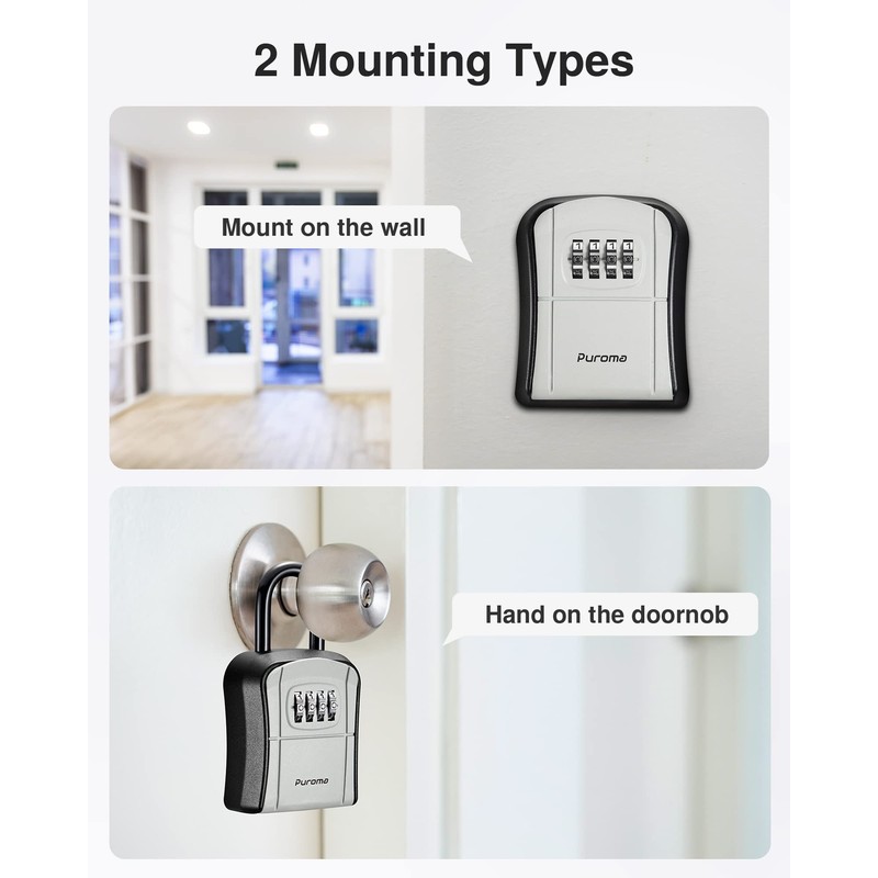 Puroma Key Lock Box, Portable Combination Lockbox Wall-Mounted Key Storage