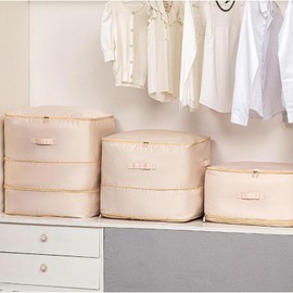 Ultra Space Saving Self Compression Organizer, 2024 New Ultra Space Saving Storage Tote for Comforters, Self Compression Moving Organizer Bags for Comforters, Clothes, Blankets (L(54*42*30CM),Pink)