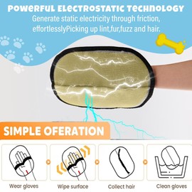 Pet Hair Remover Glove, Anti Static Efficient Double Sided Reusable Cat Dog Grooming Mitt Removal Gloves, for Couch Carpet Car Seat Furniture Deshedding Cleaning(2pcs)