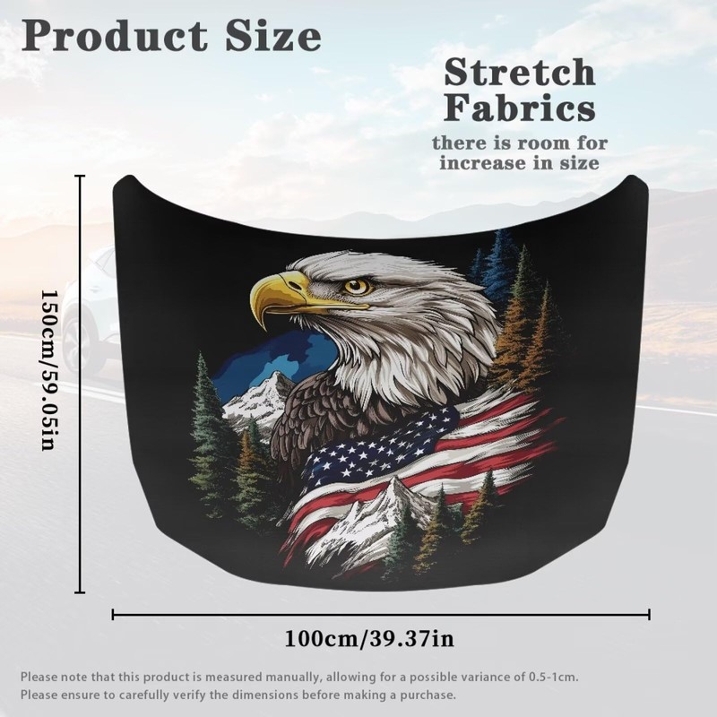 Car Hood Cover Protector American Flag Eagle Design Waterproof Car