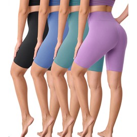 VALANDY Creamlush 4 Pack Biker Shorts Women-8" High Waisted Stretchy Soft Yoga Lounge Shorts