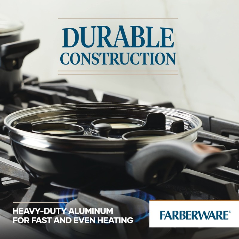 Farberware Glide Copper Ceramic Nonstick Covered Egg Poacher, 8-Inch, Black