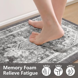 LEEVAN Anti Fatigue Kitchen Mats, Grey Kitchen Rugs 20"x32"+20"x47", Non-Slip Waterproof Kitchen Floor Mats, Colorful Comfort Mats for Kitchen Floor, Sink, Laundry, Office