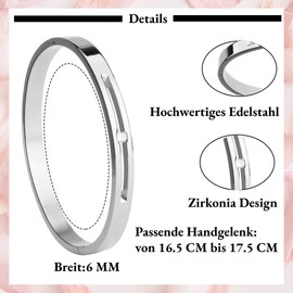 JJDreams Stainless Steel Bangle Women's Rhinestone Bracelet Silver 6 mm Stainless Steel Cubic Zirconia Bangle Gift for Women, Stainless Steel