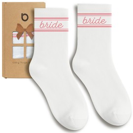 Bride Socks for Women, Something Blue Gift for Bride To Be, Bridal Party Gifts, Engaged Wedding Presents for Bride To Be (US, Alpha, One Size, Regular, Petite, Pink)