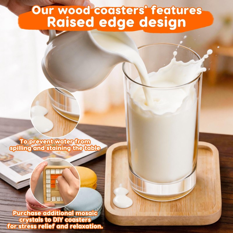 8 PCS Bamboo Coasters for Crafts, Wooden Coasters Set for