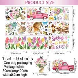 9 Sheets Colorful Flower Window Clings Iris Floral Bird Glass Sticker Cute Cat Dog Car Butterfly Decor Double Sided Tulips Stickers for Home Office Nursery Window Clings Glass Door (A)