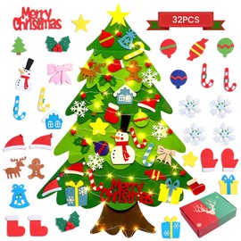 NYEONHRT Felt Christmas Tree for Toddlers, 3.2ft DIY Christmas Decorations Indoor with LED Light, Xmas Gifts My First Christmas Tree, with 32 Pcs Ornaments Velcro, Home Door Wall Hanging Decorations
