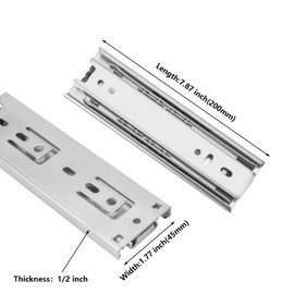 LONTAN Full Extension Drawer Slides 8 Inch Ball Bearing Cabinet Drawer Glides 1 Pair Silver Drawer Runners 3 Section Drawer Track Side Mount Drawer Slides for Furniture