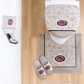 OKA Toilet Seat Cover, Beige, For Washing and Heating Use, Chenille Rose (Elegant, Gorgeous)