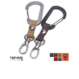 Highstyle Keychain, Tochigi Leather & Lightweight Aluminum Carabiner + Minascan SMK Club Type Key Chain, grey/camel