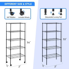 5-Tier Storage Shelves Wire Metal Shelving Unit for Garage Kitchen Office Black