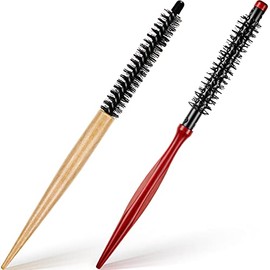 2 Pcs Small Round Hair Brush Mini Round Wood Brush Roller Quiff Hair Combs Nylon Bristles Hair Brushes Salon Hairdressing Brushes for Blow Drying Curly Hair Styling Bangs Lifting Beard Care, 2 Styles