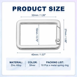 sourcing map Square Shaped Spring Snap Keychain Clip, 27mm Metal Trigger Keychain Hook Clip Key Hook Buckle for Purses Wallet Belts Hardware Bags, Silver Pack of 10